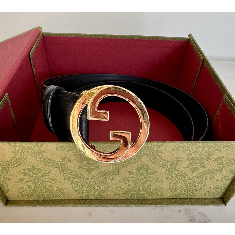 Authentic Gucci Blondie Belt Black Leather Gold GG Size 80 - Picture 3 of 7